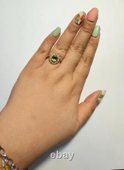 Antique Art Nouveau 9ct Rose Gold Green Glass Pearl Oval Flower Cluster Ring'L