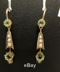 Antique Art Nouveau 9ct gold Peridot & Seed Pearl Drop Earrings c1900