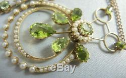 Antique Art Nouveau 9ct gold Peridot and Seed Pearl Necklace