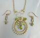 Antique Art Nouveau 9ct Gold Peridot And Seed Pearl Necklace & Earrings