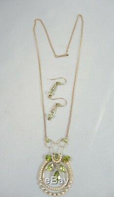 Antique Art Nouveau 9ct gold Peridot and Seed Pearl Necklace & Earrings