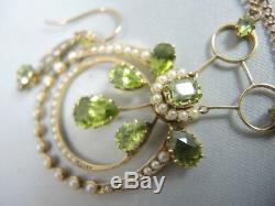 Antique Art Nouveau 9ct gold Peridot and Seed Pearl Necklace & Earrings