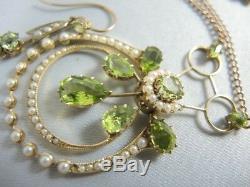 Antique Art Nouveau 9ct gold Peridot and Seed Pearl Necklace & Earrings