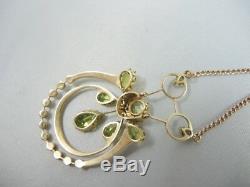 Antique Art Nouveau 9ct gold Peridot and Seed Pearl Necklace & Earrings