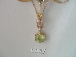 Antique Art Nouveau 9k Gold Seed Pearl & Green Peridot Lavalier Pendant