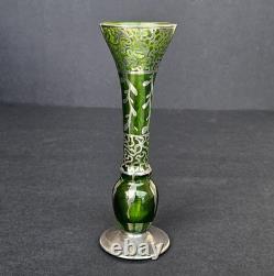 Antique Art Nouveau Alvin Green Glass Sterling Silver Overlay Vase
