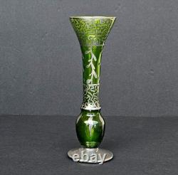Antique Art Nouveau Alvin Green Glass Sterling Silver Overlay Vase