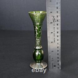 Antique Art Nouveau Alvin Green Glass Sterling Silver Overlay Vase