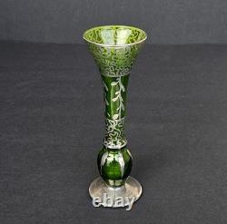 Antique Art Nouveau Alvin Green Glass Sterling Silver Overlay Vase