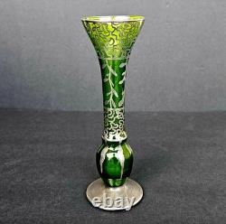 Antique Art Nouveau Alvin Green Glass Sterling Silver Overlay Vase