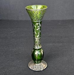 Antique Art Nouveau Alvin Green Glass Sterling Silver Overlay Vase