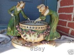 Antique Art Nouveau Amphora Turn Austria Ladies Roses Art Pottery Centerpiece
