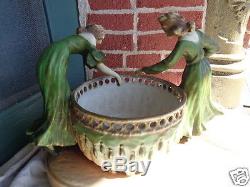 Antique Art Nouveau Amphora Turn Austria Ladies Roses Art Pottery Centerpiece