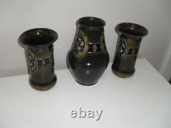 Antique Art Nouveau Art Deco Denby Cedric Pattern Tube Lined Pottery Vases