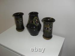 Antique Art Nouveau Art Deco Denby Cedric Pattern Tube Lined Pottery Vases