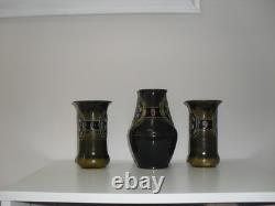 Antique Art Nouveau Art Deco Denby Cedric Pattern Tube Lined Pottery Vases