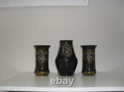 Antique Art Nouveau Art Deco Denby Cedric Pattern Tube Lined Pottery Vases