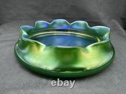Antique Art Nouveau Art Glass Bowl Green Iridescent, 9