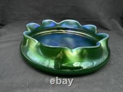 Antique Art Nouveau Art Glass Bowl Green Iridescent, 9
