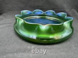 Antique Art Nouveau Art Glass Bowl Green Iridescent, 9