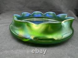 Antique Art Nouveau Art Glass Bowl Green Iridescent, 9