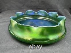 Antique Art Nouveau Art Glass Bowl Green Iridescent, 9