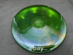 Antique Art Nouveau Art Glass Bowl Green Iridescent, 9