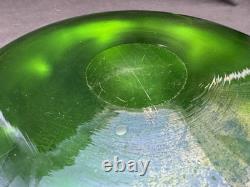 Antique Art Nouveau Art Glass Bowl Green Iridescent, 9