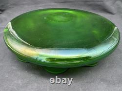 Antique Art Nouveau Art Glass Bowl Green Iridescent, 9