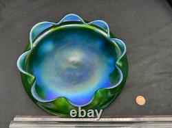 Antique Art Nouveau Art Glass Bowl Green Iridescent, 9