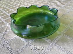 Antique Art Nouveau Art Glass Bowl Green Iridescent, 9