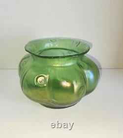 Antique Art Nouveau Art Glass Green Irridescent Creta Glatt Rusticana Loetz Vase