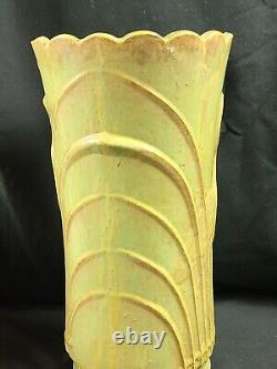 Antique Art Nouveau Artisan Pottery Vase 13.5 Stork or Crane Reeds, Bird 13.5