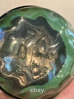 Antique Art Nouveau Austrian Jugendstil Green Glass Vessel with Metal Lid