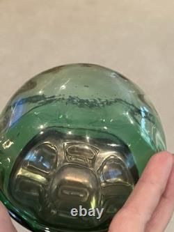 Antique Art Nouveau Austrian Jugendstil Green Glass Vessel with Metal Lid