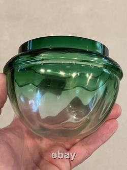 Antique Art Nouveau Austrian Jugendstil Green Glass Vessel with Metal Lid