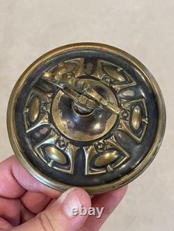 Antique Art Nouveau Austrian Jugendstil Green Glass Vessel with Metal Lid