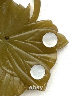 Antique Art Nouveau Bakelite necklace pendant butterfly moth green 1920s carved