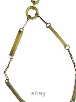 Antique Art Nouveau Bakelite necklace pendant butterfly moth green 1920s carved