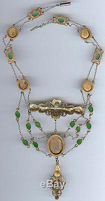 Antique Art Nouveau Beauty Green Chrysoprase Glass Dangle Festoon Necklace