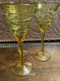 Antique Art Nouveau Bohemian Art Glass Goblets Superb Colours -Possibly Kralik