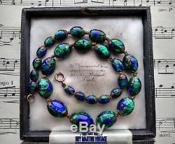 Antique Art Nouveau Bohemian Czech Venetian Peacock Eye Foil Beads Necklace Gift