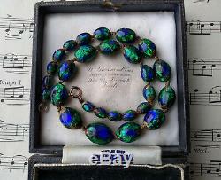 Antique Art Nouveau Bohemian Czech Venetian Peacock Eye Foil Beads Necklace Gift