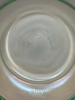 Antique Art Nouveau Bohemian Glass Iridescent Bowl Vase withGreen Threaded Trail