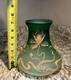 Antique Art Nouveau Bohemian Green Art Glass Vase Gold Floral Old Vtg Harvey
