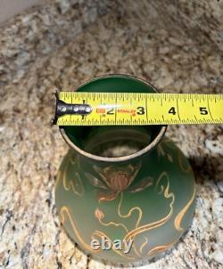 Antique Art Nouveau Bohemian Green Art Glass Vase Gold Floral old vtg HARVEY