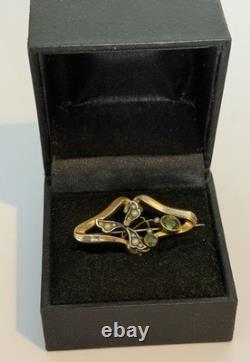 Antique Art Nouveau Brooch 18ct Rolled Gold With Seed Pearls & Peridot Jewellery