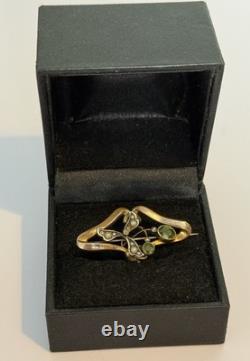 Antique Art Nouveau Brooch 18ct Rolled Gold With Seed Pearls & Peridot Jewellery