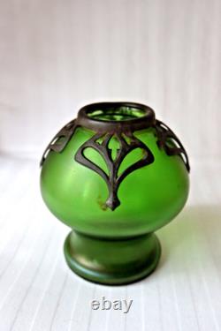 Antique Art Nouveau Carl Stölzle Austria glass vase with metal decoration c 1905
