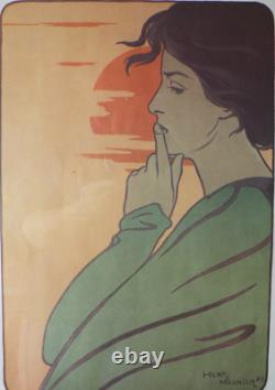 Antique Art Nouveau Color Lithograph Belgian Art Henri Meunier 1897 Blind Stamp